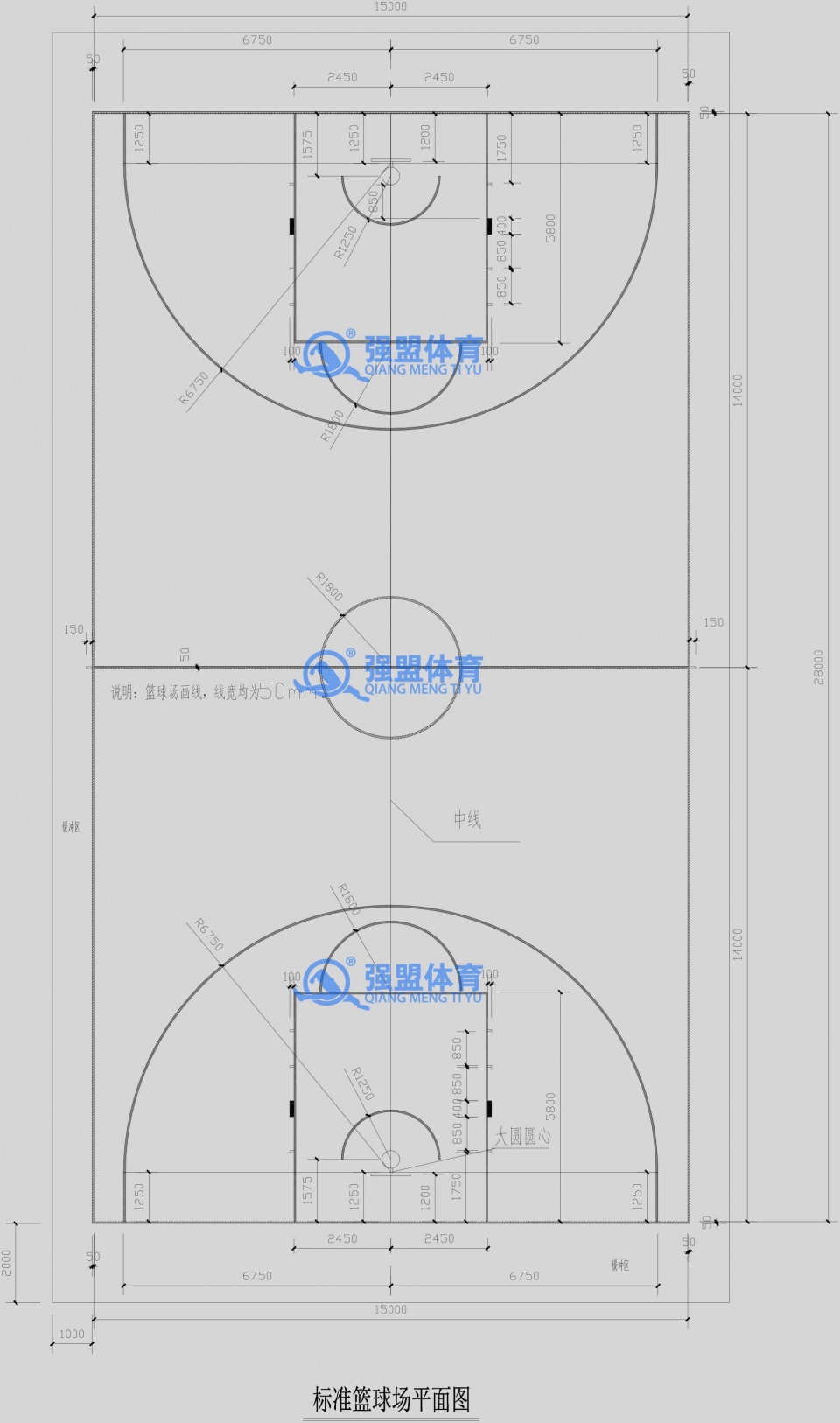 篮球场规格尺寸图图片